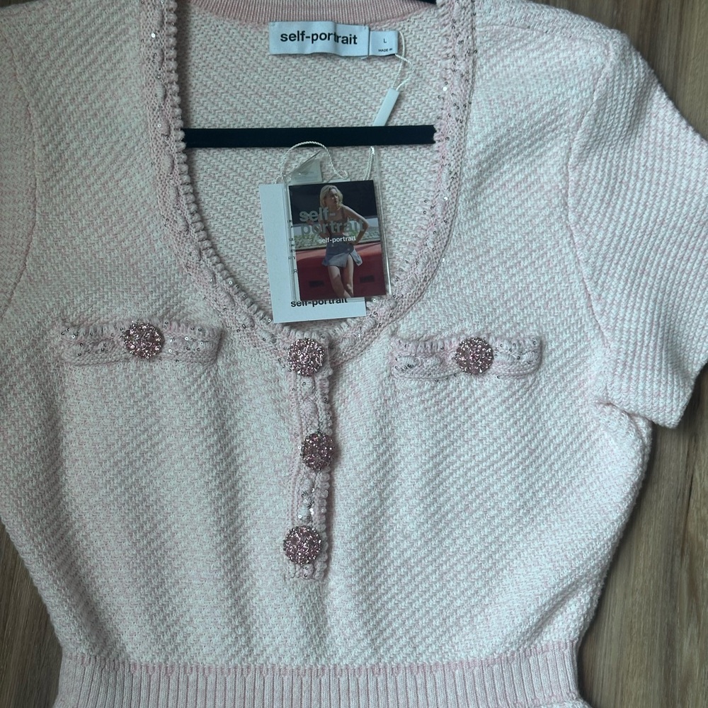 Self-Portrait Pale Pink Knit A-Line Dress - Picture 7 of 11